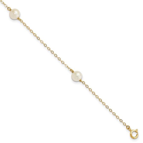 14k Yellow Gold 5-6mm Near Round Freshwater CultuPearl 3-station Bracelet